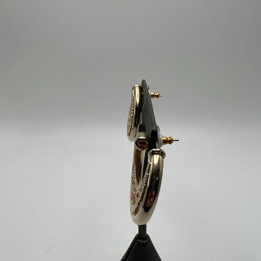 Vintage Pierced‎ Earrings Gold Tone Filigree Open Metalwork Large Statement